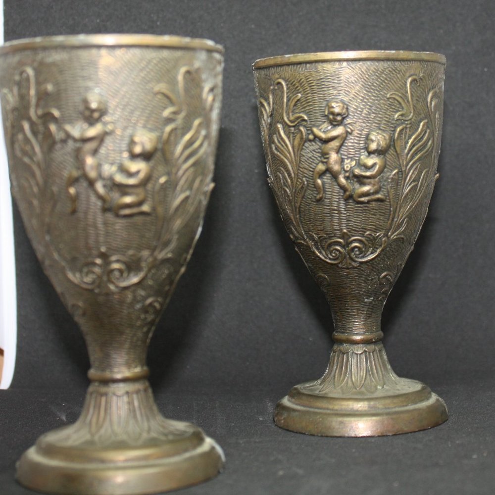 Vintage ITALIAN PEWTER ALTAR CHALICE GOBLET CHERUBS RARE
